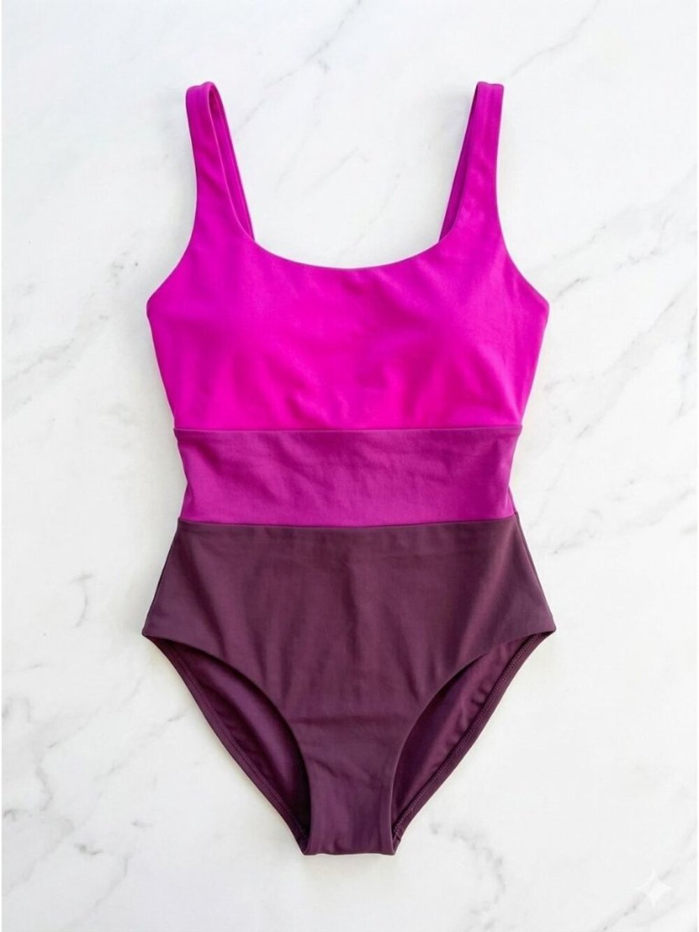 Athleta Coastline One Piece Swimsuit Fuchsia Colorblock Large UPF 50